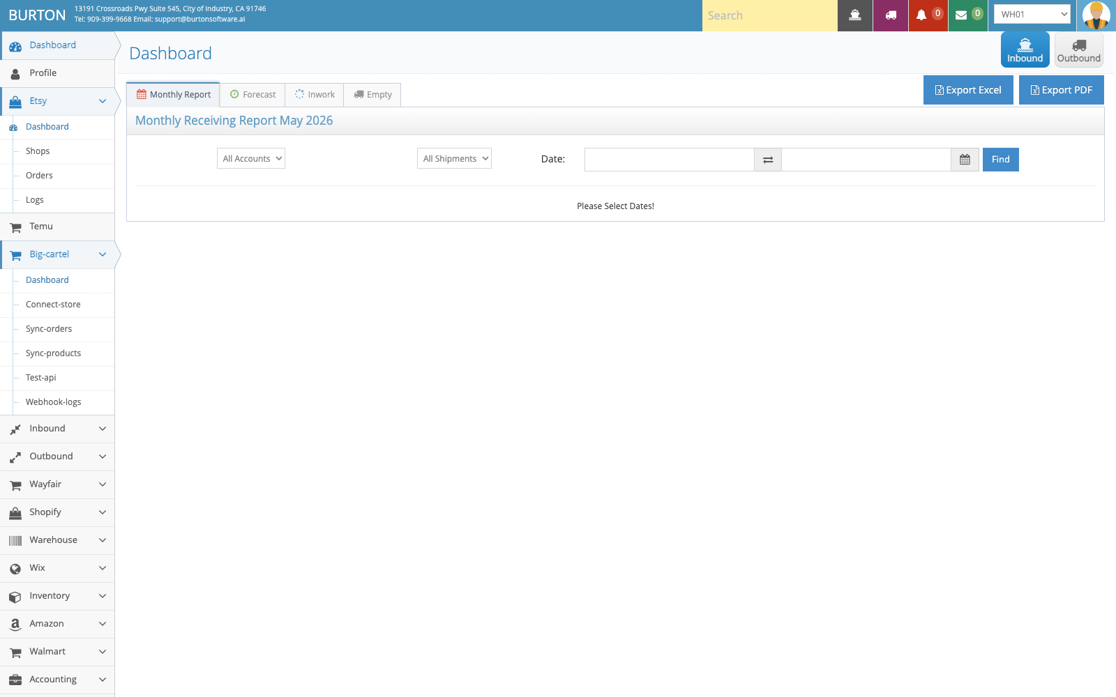 WMS dashboard overview