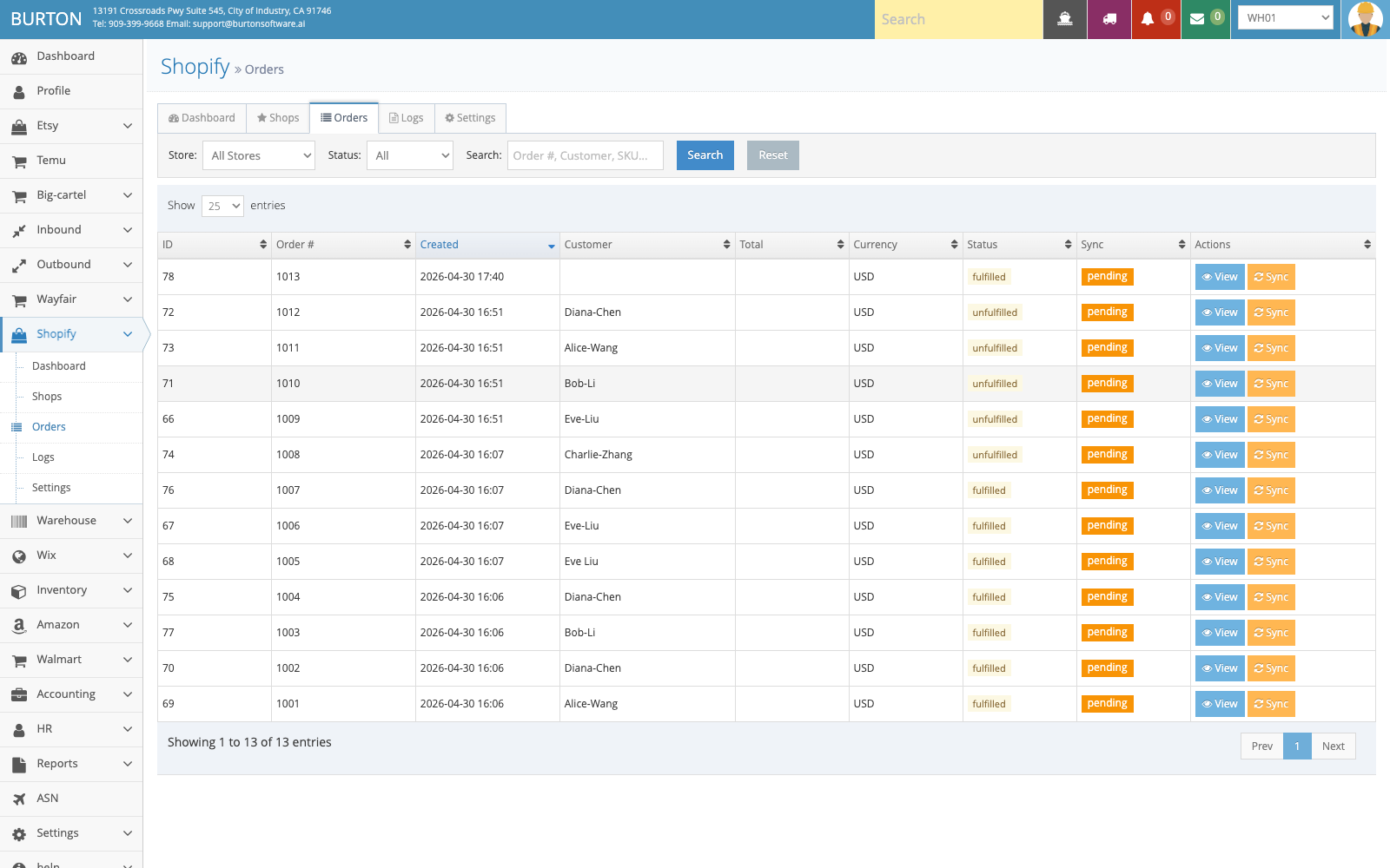 Shopify orders