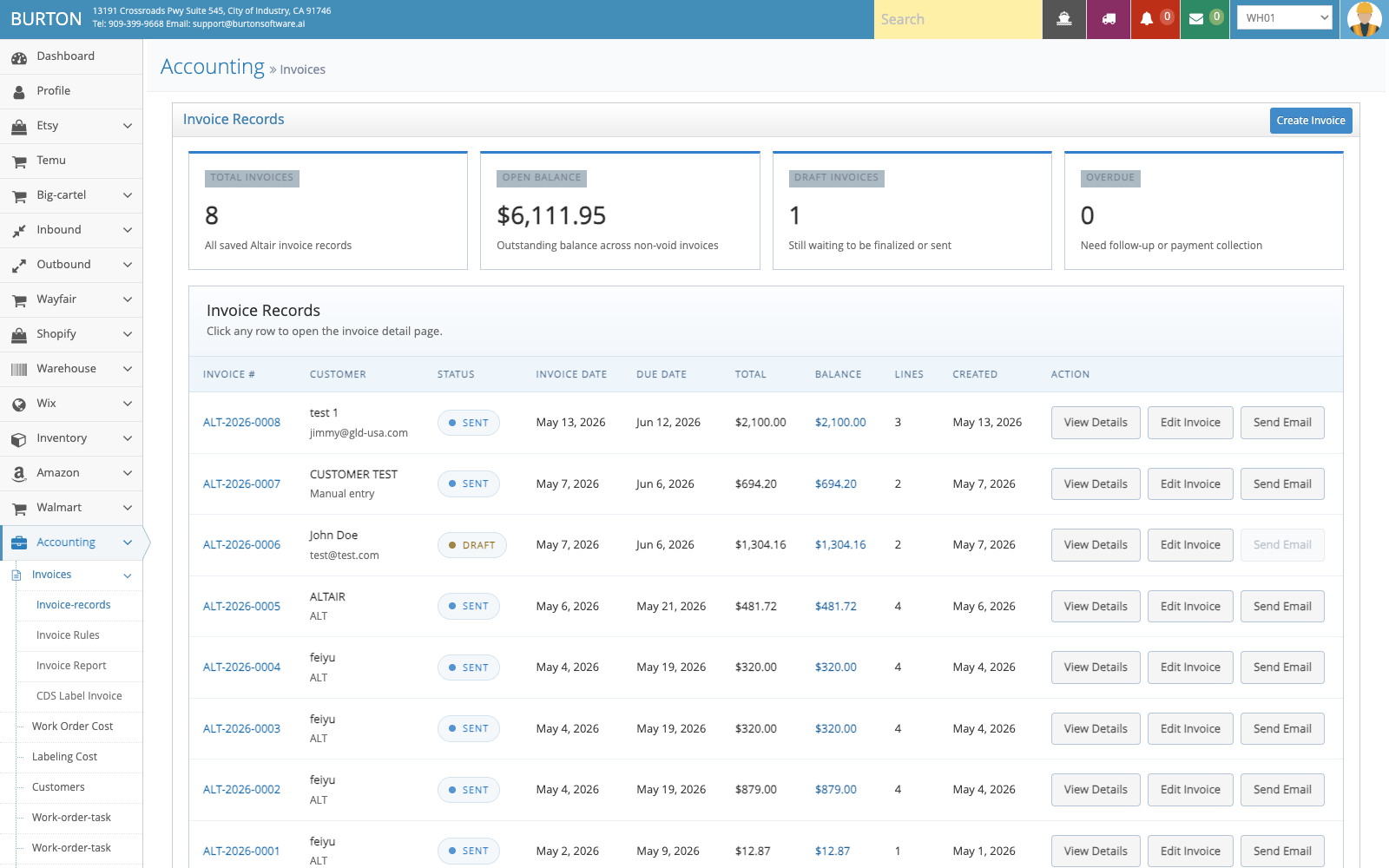 Invoice records